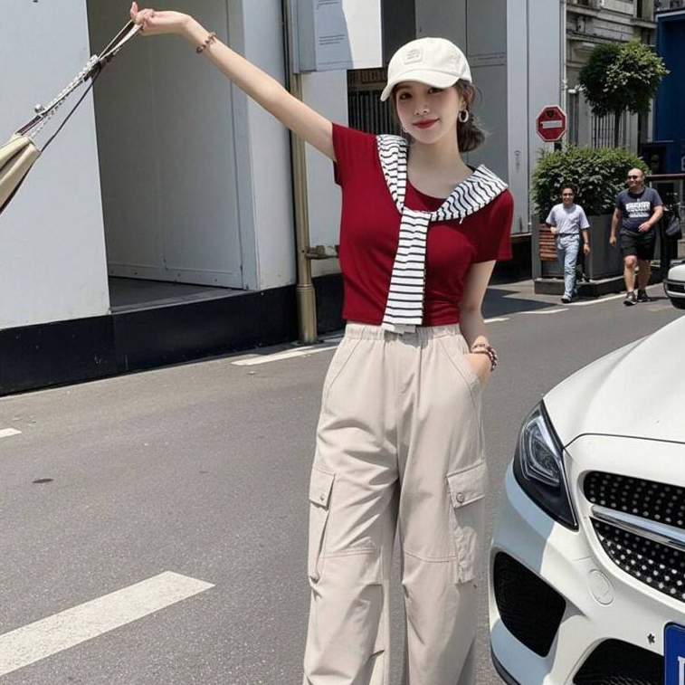 [A480] Áo thun kiểu nữ PHỐI KHĂN SỌC LƯNG VUÔNG có logo mềm mịn co giãn 4 chiều loại 1 - L2M (New)