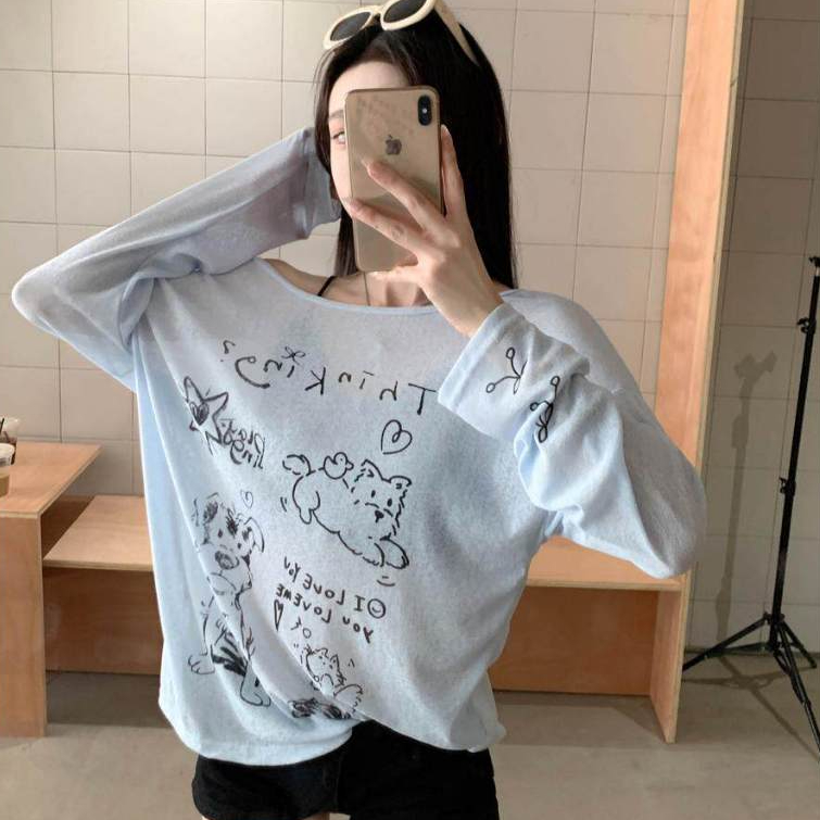 [A481] Áo len THUN GIẤY họa tiết CÚN CON màu nhẹ nhàng kiểu dáng mát mẻ năng động - L2M (New)