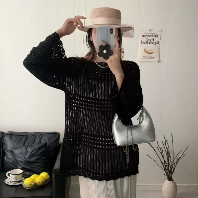 [A482] SET Áo len montoghi LƯỚI HỌA TIẾT TRÒN DỌC form rộng KÈM ĐAI ĐỒNG XU mặc ngoài đi biển dễ phối đồ - L2M (New)