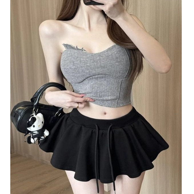 [Q100] Chân váy XÒE DÂY RÚT LƯNG THUN TRƠN xếp ly nhẹ dáng ngắn có lót trong xinh xắn - L2M (New)
