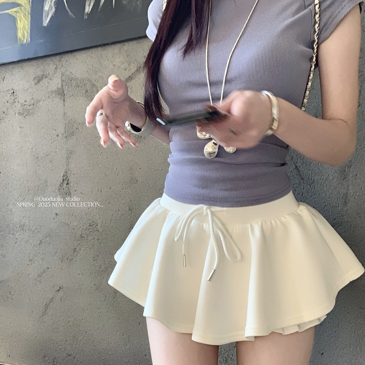 [Q100] Chân váy XÒE DÂY RÚT LƯNG THUN TRƠN xếp ly nhẹ dáng ngắn có lót trong xinh xắn - L2M (New)