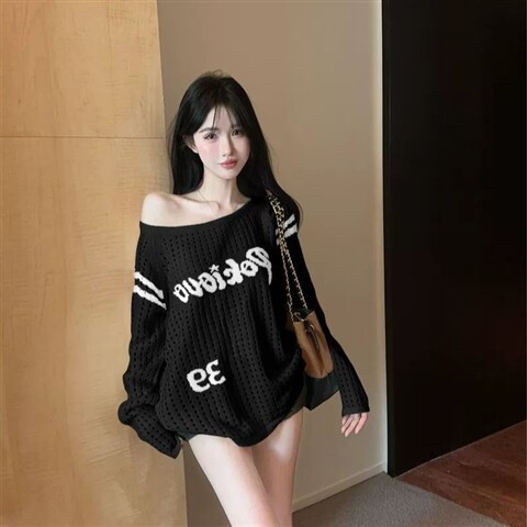 [A484] Áo len LƯỚI montoghi dệt kim PHỐI CHỮ VIỀN TAY form rộng mặc ngoài đi biển dễ phối đồ - L2M (New)
