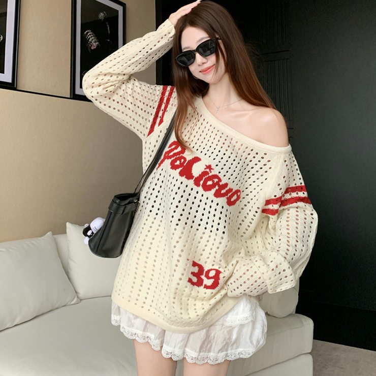 [A484] Áo len LƯỚI montoghi dệt kim PHỐI CHỮ VIỀN TAY form rộng mặc ngoài đi biển dễ phối đồ - L2M (New)