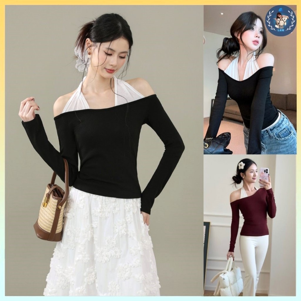 A483 Áo thun cổ yếm trễ vai borip - L2M Quảng Châu