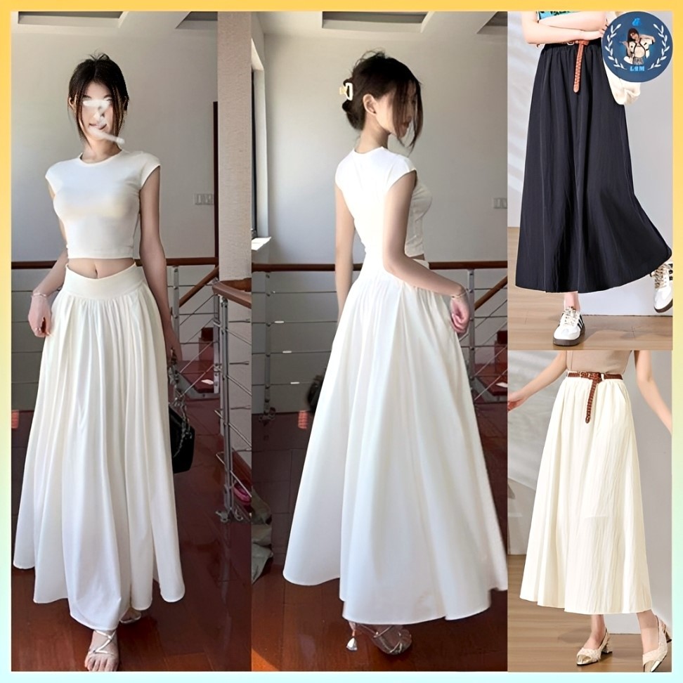[Q101] Chân váy MAXI TRƠN DÀI CÓ KHOEN ĐEO ĐAI (không kèm đai) có lót trong dễ phối đồ - L2M (New)