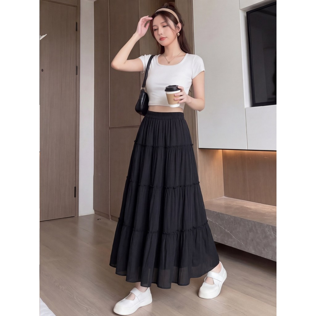 [Q102] Chân váy MAXI GHÉP 4 TẦNG đơn giản thanh lịch có lót trong dễ phối đồ - L2M (New)
