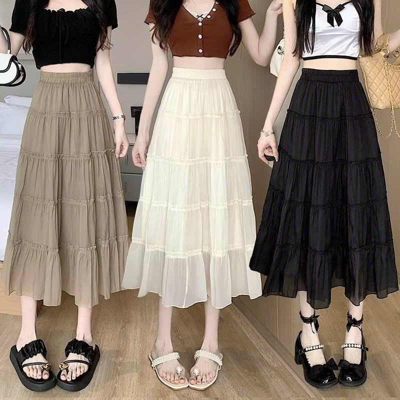 [Q107] Chân váy MAXI TƠ VOAN 2 LỚP 5 TẦNG mềm mại lưng chun có lót trong dễ phối đồ - L2M (New)