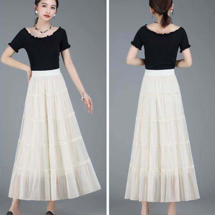 [Q107] Chân váy MAXI TƠ VOAN 2 LỚP 5 TẦNG mềm mại lưng chun có lót trong dễ phối đồ - L2M (New)