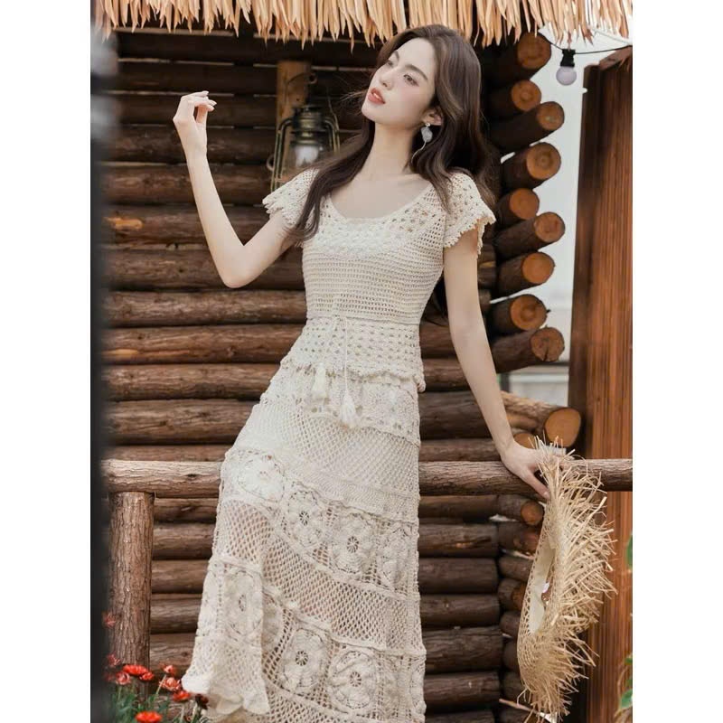 [A494] SET (2 Áo) len LƯỚI tay CÁNH TIÊN ĐAN DÂY LƯNG phối DÂY RÚT EO đi biển kiểu dáng mát mẻ năng động - L2M (New)