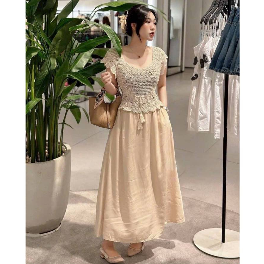 [A494] SET (2 Áo) len LƯỚI tay CÁNH TIÊN ĐAN DÂY LƯNG phối DÂY RÚT EO đi biển kiểu dáng mát mẻ năng động - L2M (New)