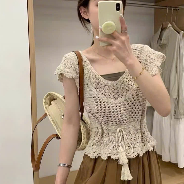 [A494] SET (2 Áo) len LƯỚI tay CÁNH TIÊN ĐAN DÂY LƯNG phối DÂY RÚT EO đi biển kiểu dáng mát mẻ năng động - L2M (New)