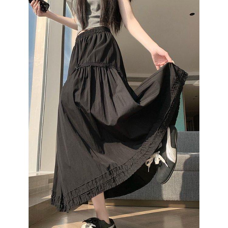 [Q108] Chân váy MAXI BÈO LAI PHỐI REN đính nơ đơn giản thanh lịch có lót trong dễ phối đồ - L2M (New)