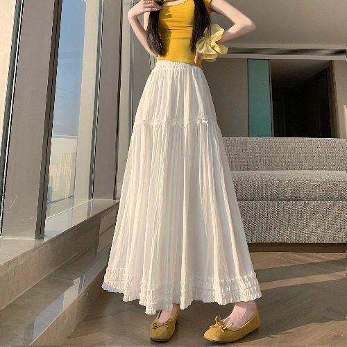 [Q108] Chân váy MAXI BÈO LAI PHỐI REN đính nơ đơn giản thanh lịch có lót trong dễ phối đồ - L2M (New)