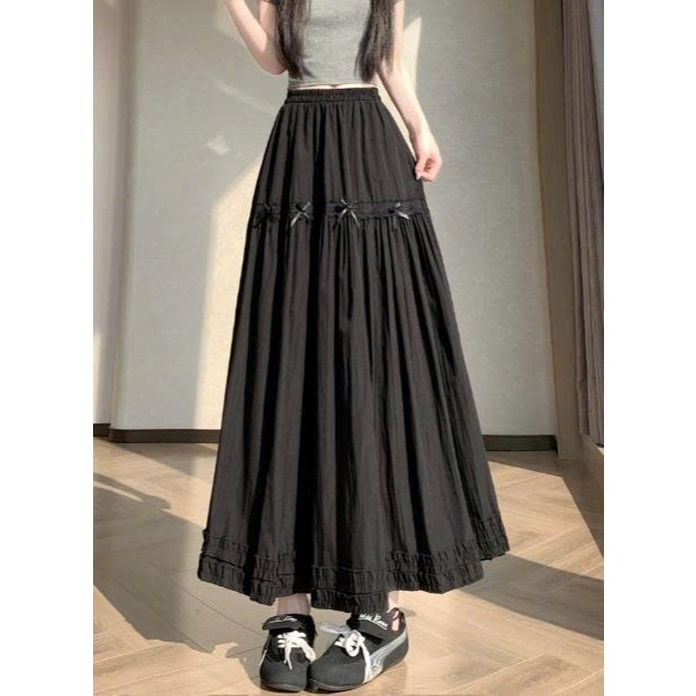 [Q108] Chân váy MAXI BÈO LAI PHỐI REN đính nơ đơn giản thanh lịch có lót trong dễ phối đồ - L2M (New)