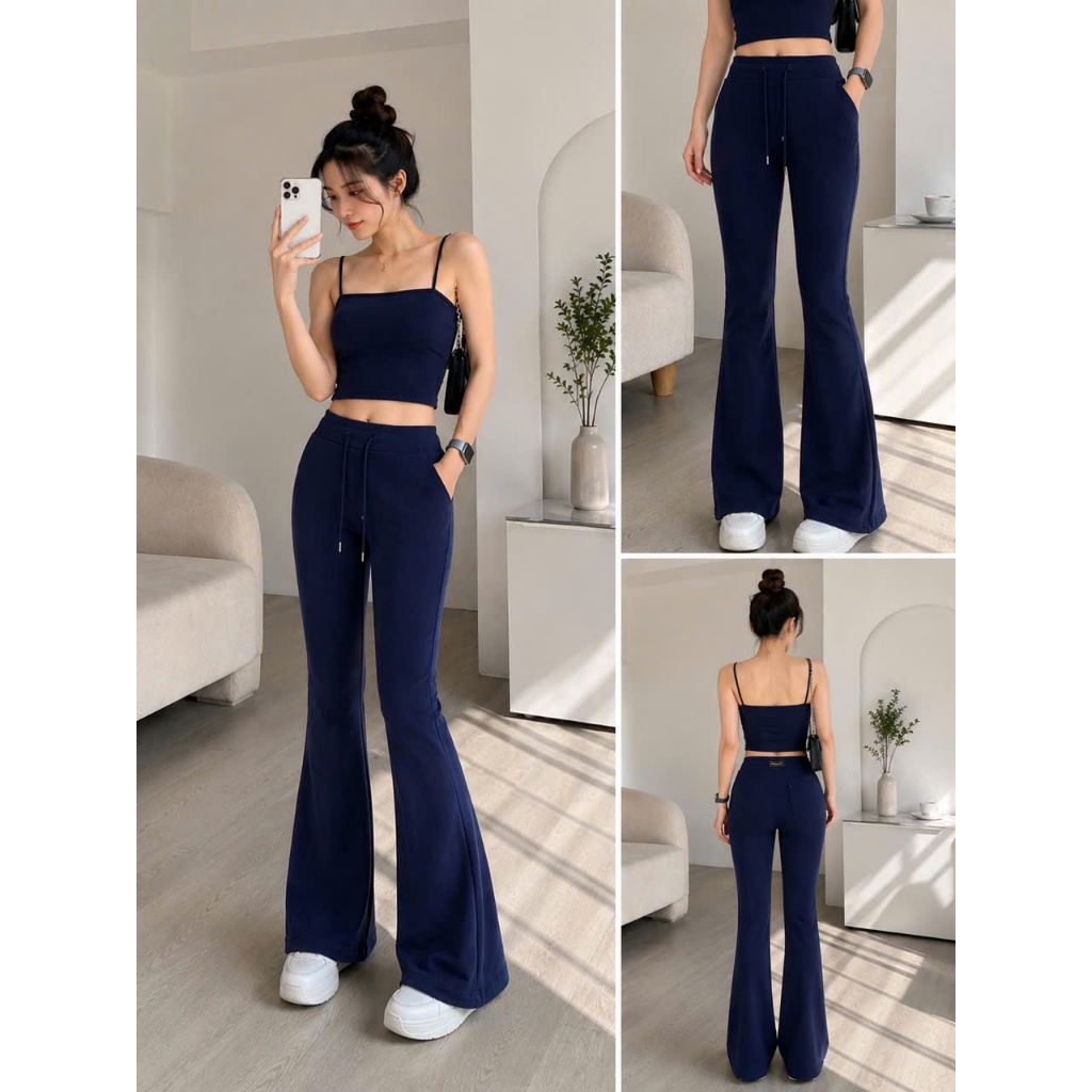 [Q110] Quần nữ ỐNG BASS/ỐNG LOE THUN 2 DA phối DÂY RÚT LƯNG THUN mềm mịn co giãn dễ phối đồ - L2M (New)