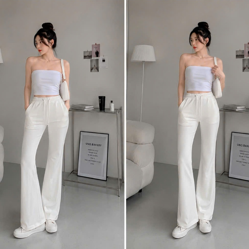 [Q110] Quần nữ ỐNG BASS/ỐNG LOE THUN 2 DA phối DÂY RÚT LƯNG THUN mềm mịn co giãn dễ phối đồ - L2M (New)