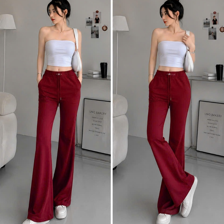 [Q110] Quần nữ ỐNG BASS/ỐNG LOE THUN 2 DA phối DÂY RÚT LƯNG THUN mềm mịn co giãn dễ phối đồ - L2M (New)