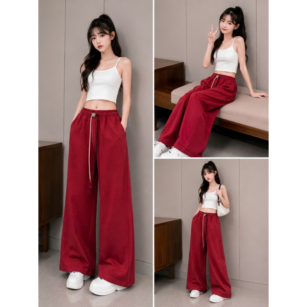 [Q109] Quần nữ ỐNG SUÔNG THUN 2 DA phối DÂY RÚT LƯNG THUN mềm mịn co giãn dễ phối đồ - L2M (New)