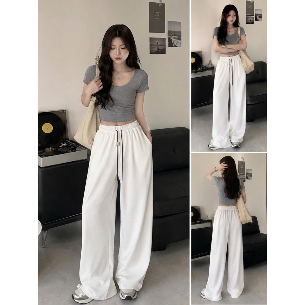 [Q109] Quần nữ ỐNG SUÔNG THUN 2 DA phối DÂY RÚT LƯNG THUN mềm mịn co giãn dễ phối đồ - L2M (New)