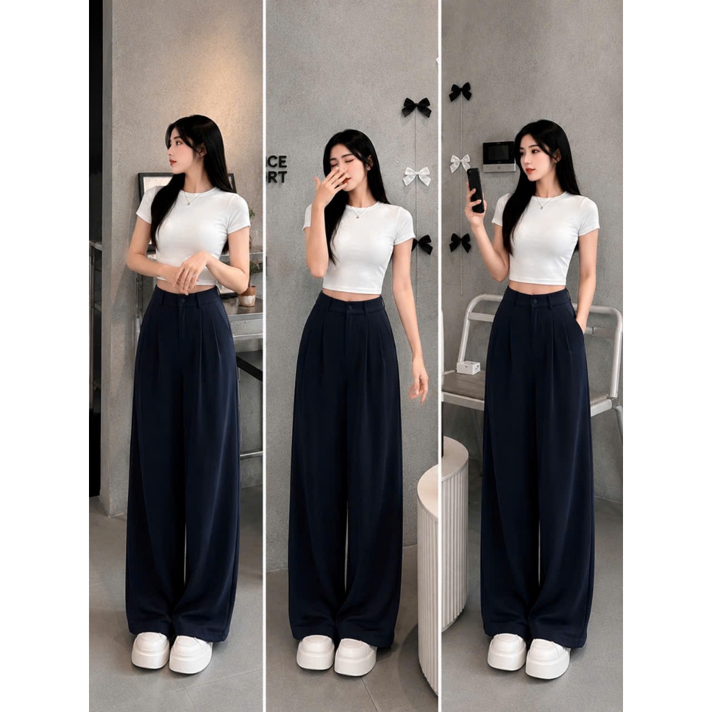[Q111] Quần nữ ỐNG SUÔNG thun 2 da DÂY KÉO lưng thun sau mềm mịn co giãn dễ phối đồ - L2M (New)