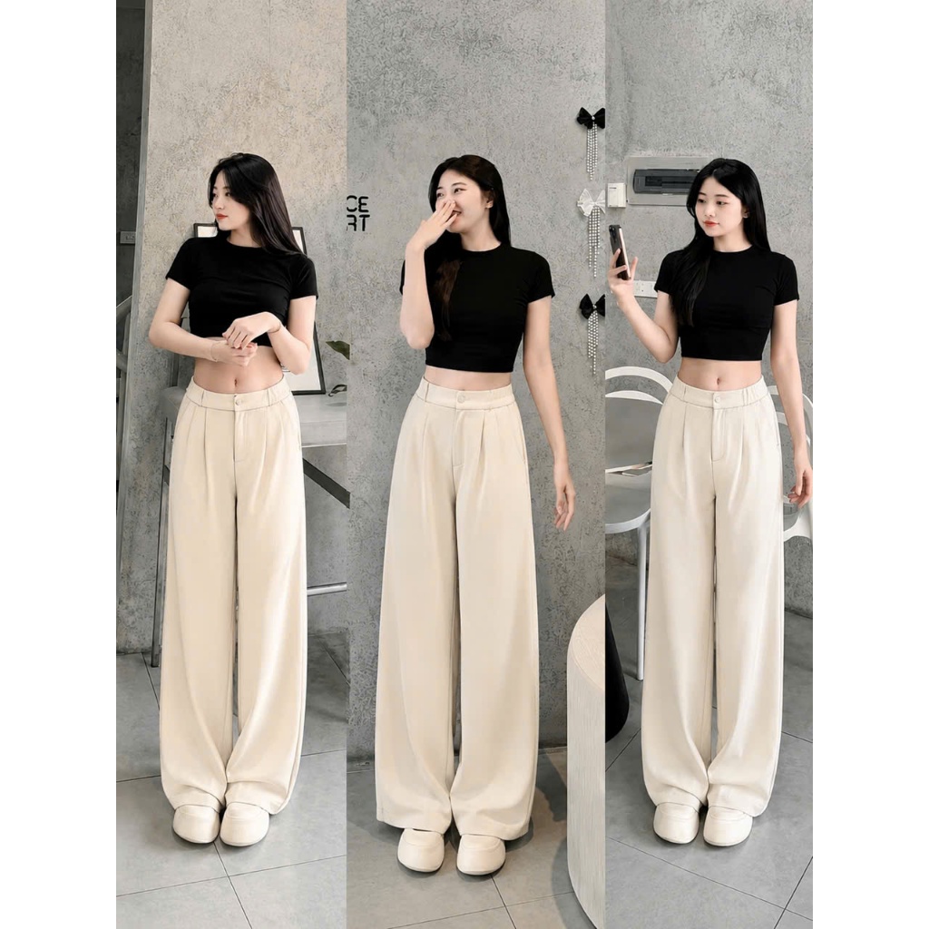 [Q111] Quần nữ ỐNG SUÔNG thun 2 da DÂY KÉO lưng thun sau mềm mịn co giãn dễ phối đồ - L2M (New)