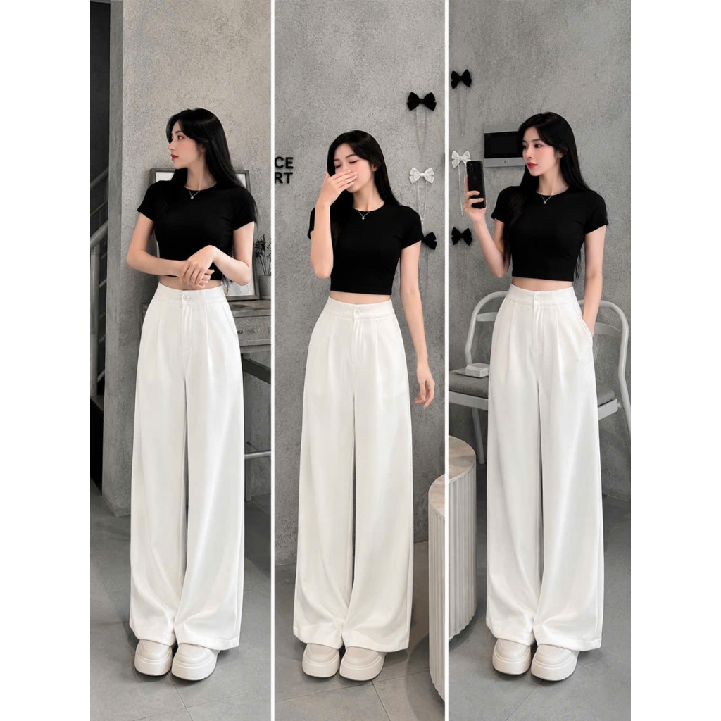 [Q111] Quần nữ ỐNG SUÔNG thun 2 da DÂY KÉO lưng thun sau mềm mịn co giãn dễ phối đồ - L2M (New)