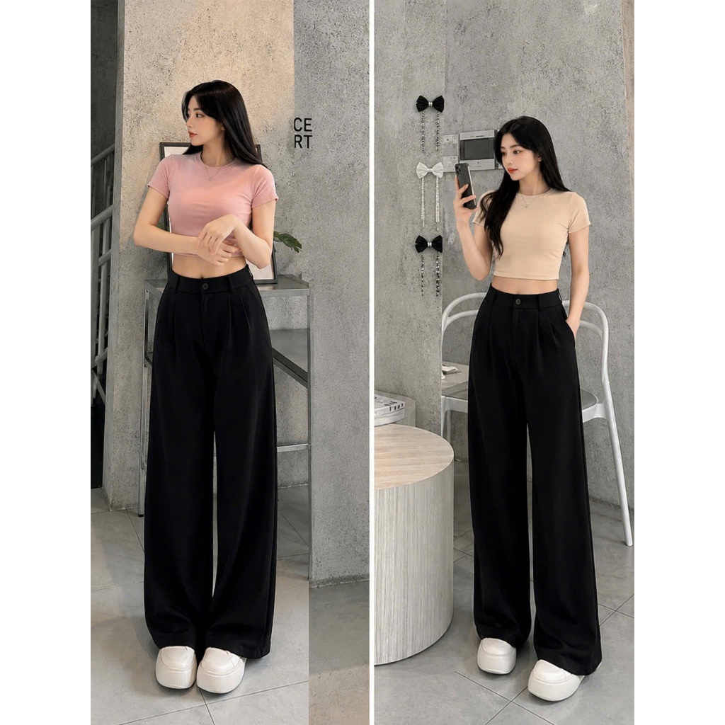 [Q111] Quần nữ ỐNG SUÔNG thun 2 da DÂY KÉO lưng thun sau mềm mịn co giãn dễ phối đồ - L2M (New)