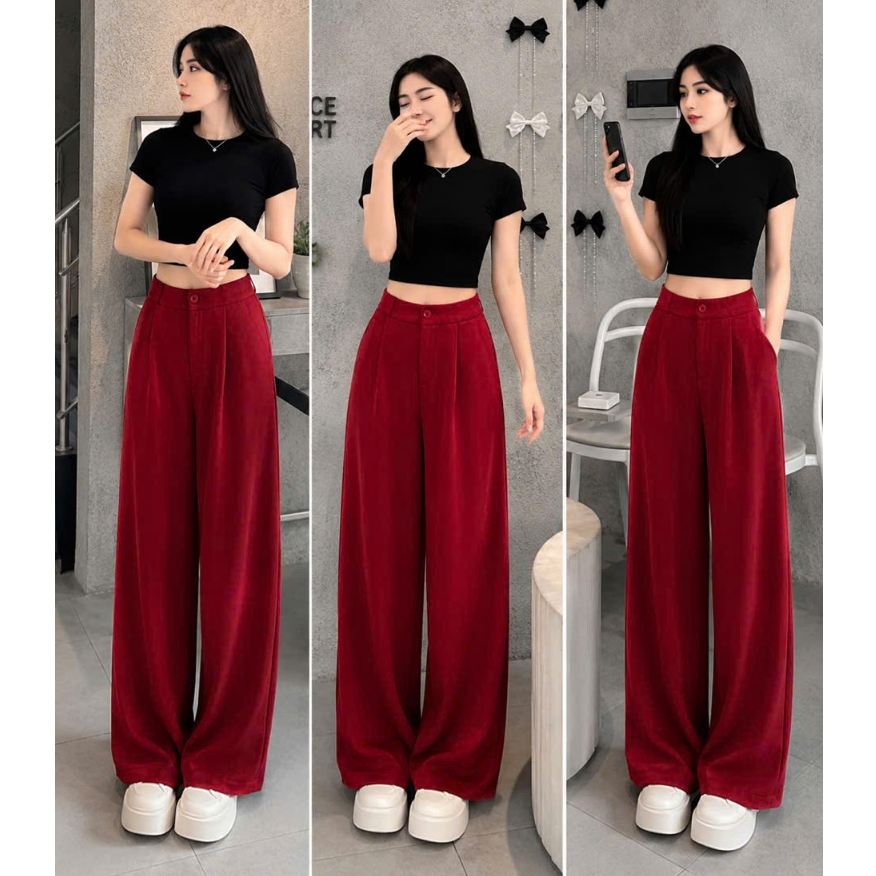 [Q111] Quần nữ ỐNG SUÔNG thun 2 da DÂY KÉO lưng thun sau mềm mịn co giãn dễ phối đồ - L2M (New)