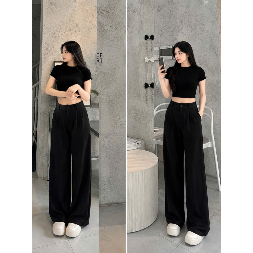 [Q111] Quần nữ ỐNG SUÔNG thun 2 da DÂY KÉO lưng thun sau mềm mịn co giãn dễ phối đồ - L2M (New)