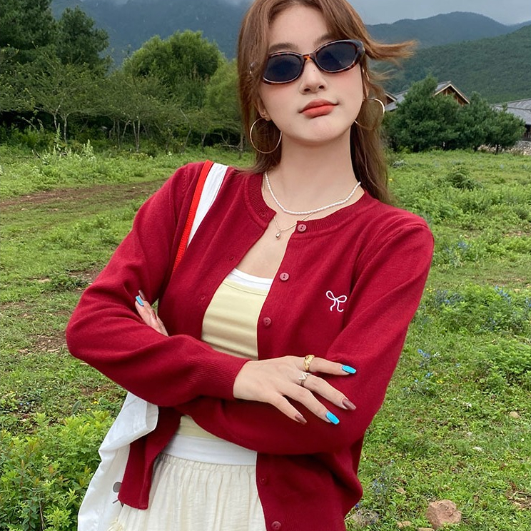 [A458] Áo KHOÁC len Cardigan CỔ TRÒN PHỐI NƠ LÔNG THỎ dày mịn tay dài mặc 2 kiểu dễ phối đồ - L2M (New)