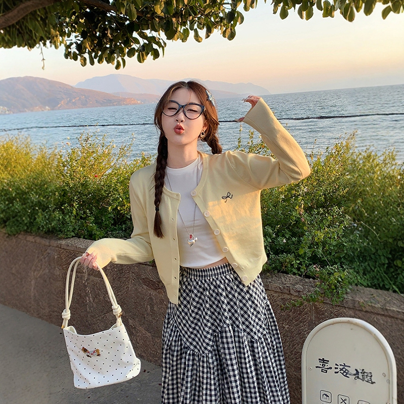 [A458] Áo KHOÁC len Cardigan CỔ TRÒN PHỐI NƠ LÔNG THỎ dày mịn tay dài mặc 2 kiểu dễ phối đồ - L2M (New)