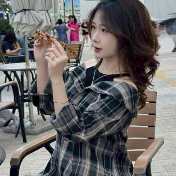 [A459] Áo SƠ MI kiểu nữ PHỐI YẾM BẸT VAI  mẫu CARO phom rộng tay dài xinh xắn hot trend - L2M (New)