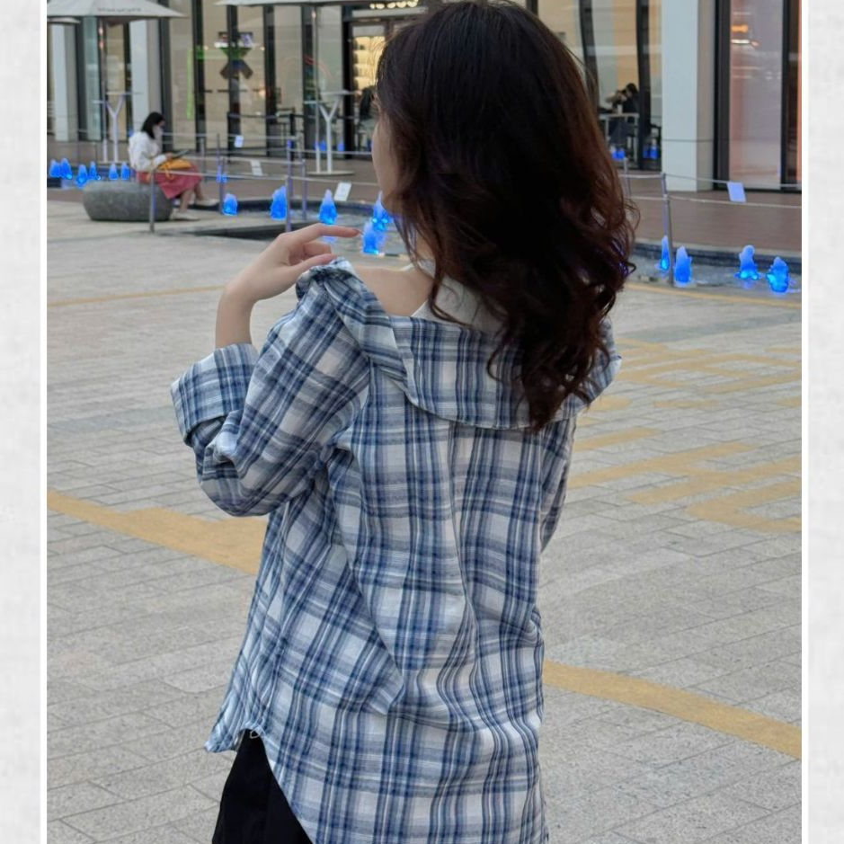 [A459] Áo SƠ MI kiểu nữ PHỐI YẾM BẸT VAI  mẫu CARO phom rộng tay dài xinh xắn hot trend - L2M (New)