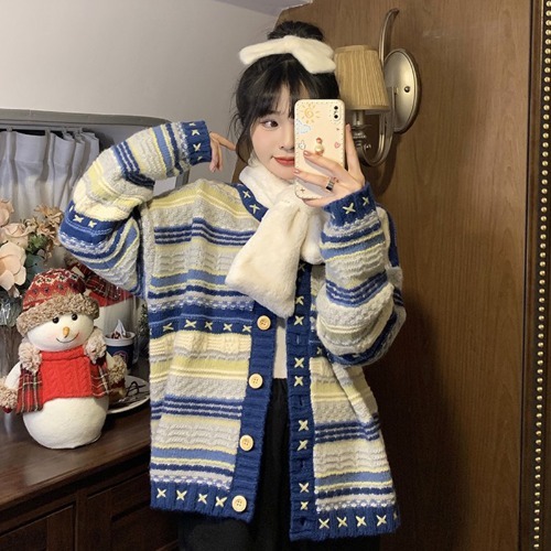 [A460] Áo khoác len thu đông Cardigan SỌC VIỀN CHỮ THẬP phom rộng vải dày dặn cực xịn xò - L2M (New)