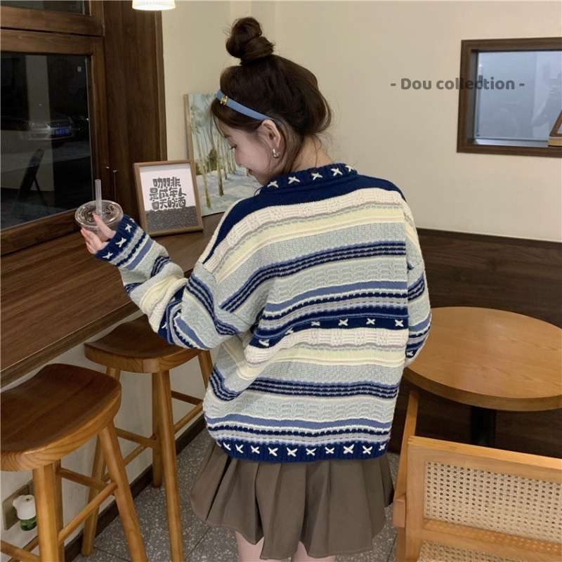 [A460] Áo khoác len thu đông Cardigan SỌC VIỀN CHỮ THẬP phom rộng vải dày dặn cực xịn xò - L2M (New)