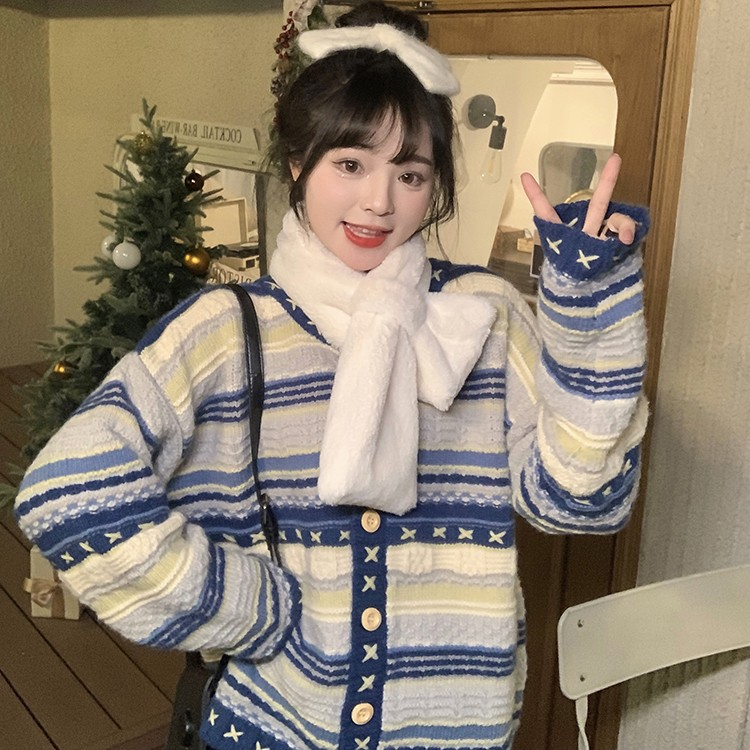 [A460] Áo khoác len thu đông Cardigan SỌC VIỀN CHỮ THẬP phom rộng vải dày dặn cực xịn xò - L2M (New)