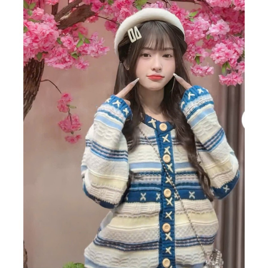 [A460] Áo khoác len thu đông Cardigan SỌC VIỀN CHỮ THẬP phom rộng vải dày dặn cực xịn xò - L2M (New)