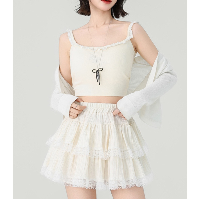 [Q091] Chân váy nữ dáng xòe VIỀN REN 2 TẦNG lưng chun có lớp lót trong dáng ngắn xinh xắn - L2M (New)