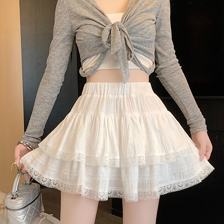 [Q091] Chân váy nữ dáng xòe VIỀN REN 2 TẦNG lưng chun có lớp lót trong dáng ngắn xinh xắn - L2M (New)