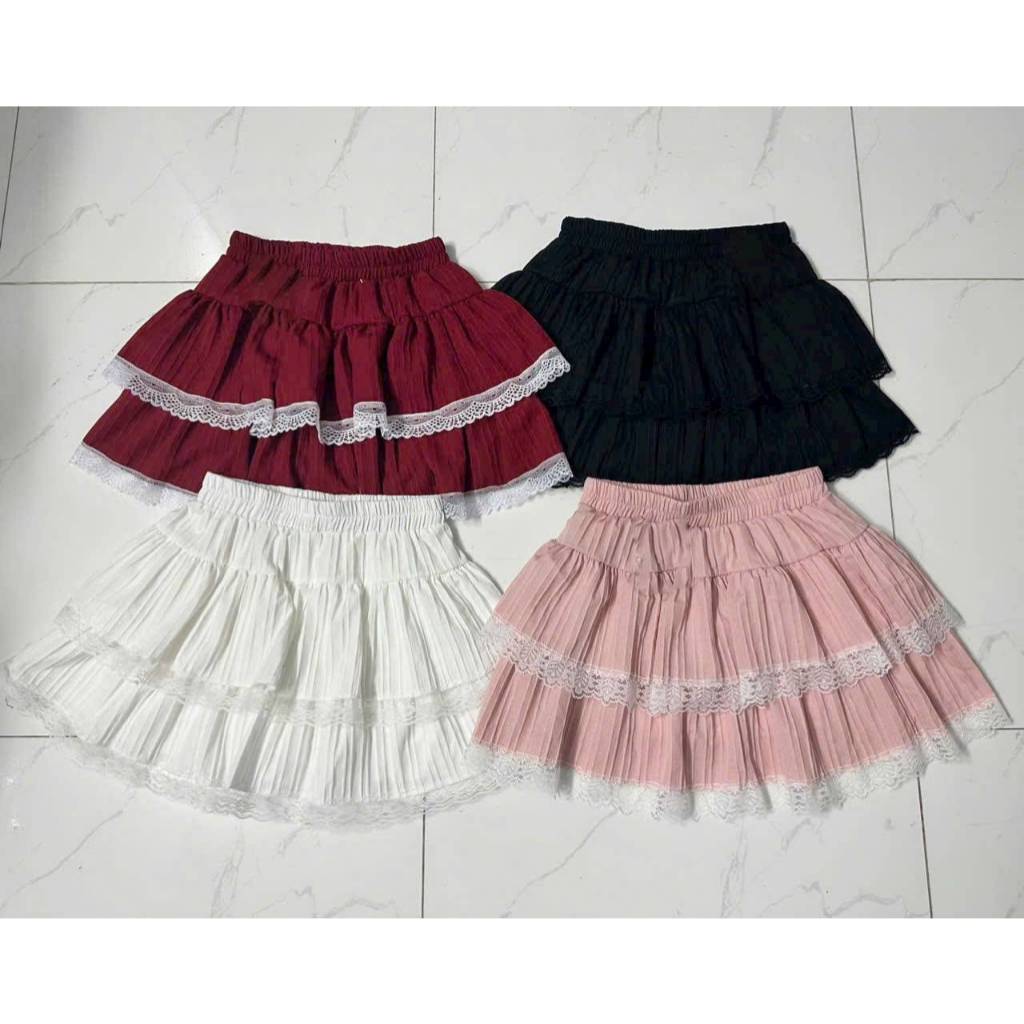 [Q091] Chân váy nữ dáng xòe VIỀN REN 2 TẦNG lưng chun có lớp lót trong dáng ngắn xinh xắn - L2M (New)