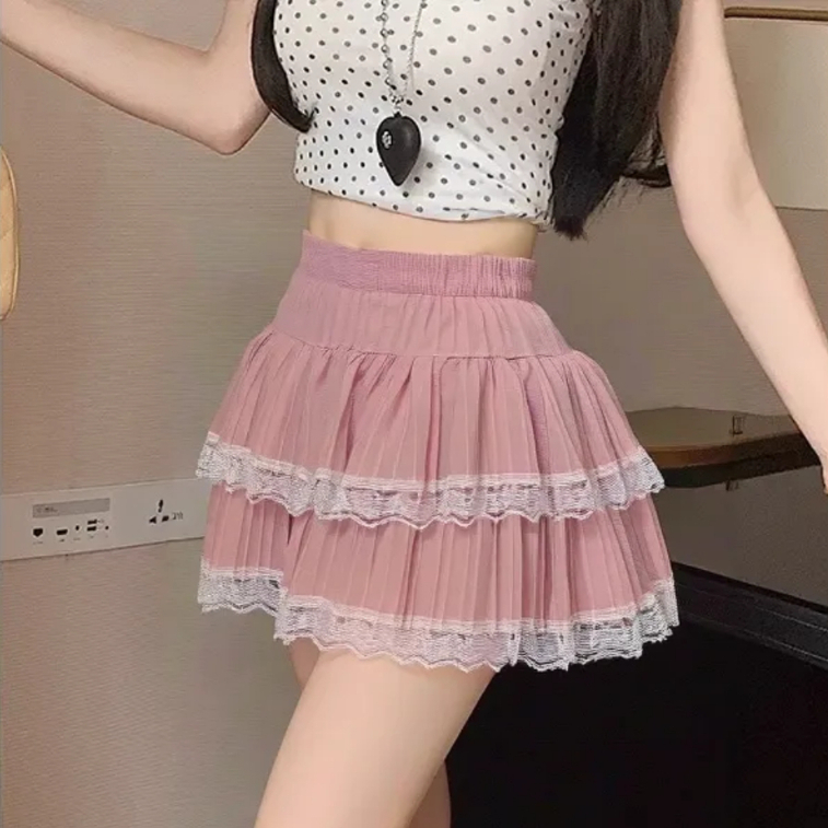 [Q091] Chân váy nữ dáng xòe VIỀN REN 2 TẦNG lưng chun có lớp lót trong dáng ngắn xinh xắn - L2M (New)