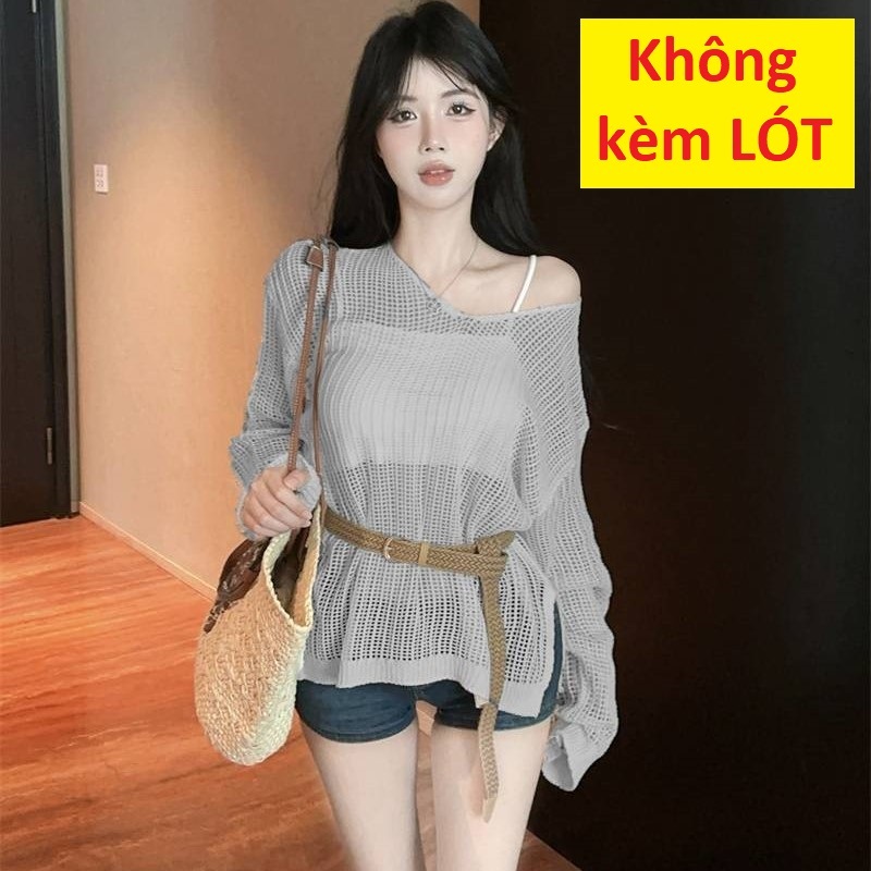 [A462] Set Áo len LƯỚI montoghi CỔ V LƯỚI NHỎ KÈM ĐAI form vừa mặc ngoài đi biển dễ phối đồ - L2M (New)