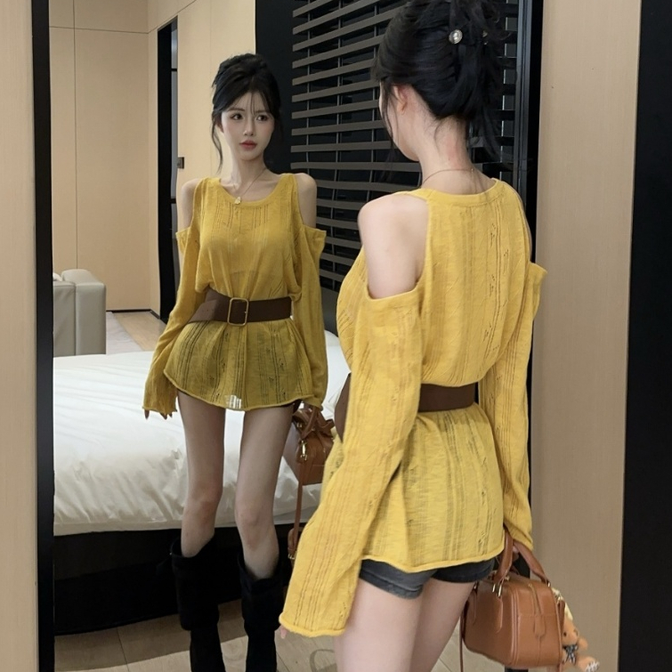 [A464] Set Áo len LƯỚI montoghi KHOÉT VAI KÈM ĐAI TO tay dài mặc ngoài đi biển dễ phối đồ - L2M (New)