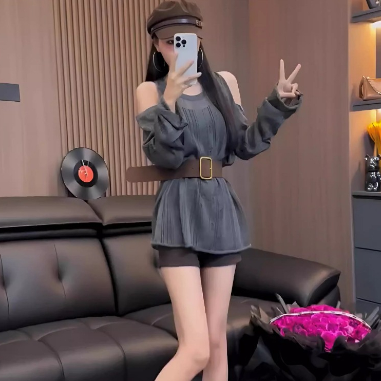 [A464] Set Áo len LƯỚI montoghi KHOÉT VAI KÈM ĐAI TO tay dài mặc ngoài đi biển dễ phối đồ - L2M (New)