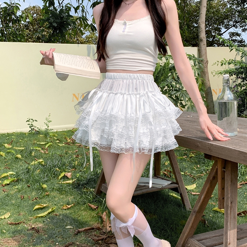 [Q094] Chân váy XÒE PHỐI REN ĐÍNH 2 NƠ DÀI có lót trong lưng thun co giãn dáng ngắn xinh xắn - L2M (New)