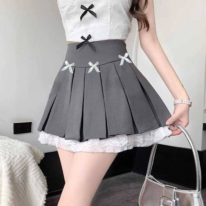 [Q003-14] Quần giả váy nữ kiểu XẾP LY 3 NƠ NGANG PHỐI REN lưng thun co giãn dễ phối đồ - L2M (New)