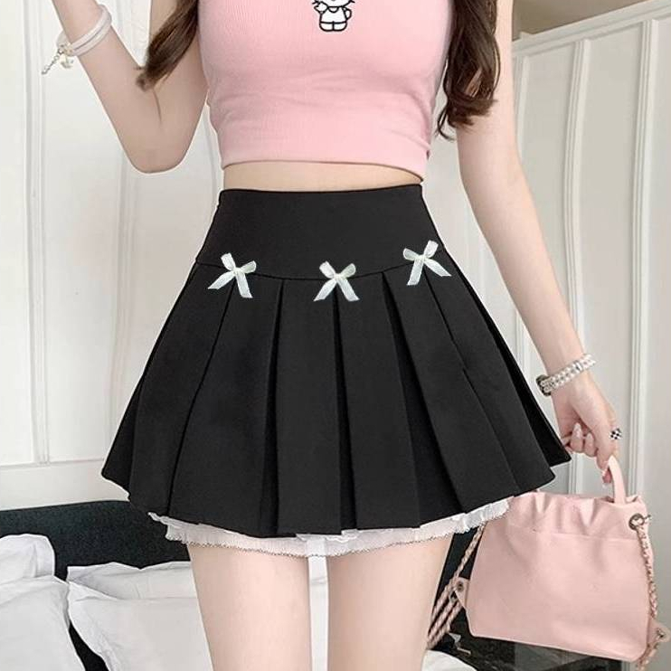 [Q003-14] Quần giả váy nữ kiểu XẾP LY 3 NƠ NGANG PHỐI REN lưng thun co giãn dễ phối đồ - L2M (New)