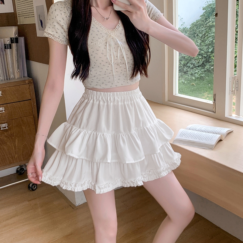 [Q097] Chân váy XÒE REN VÒNG CUNG có lót trong lưng thun co giãn dáng ngắn xinh xắn - L2M (New)