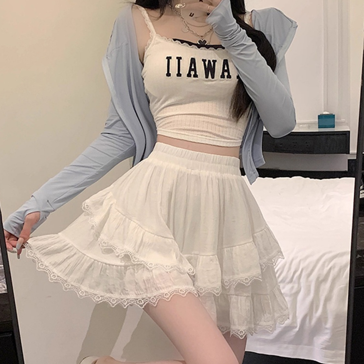[Q097] Chân váy XÒE REN VÒNG CUNG có lót trong lưng thun co giãn dáng ngắn xinh xắn - L2M (New)