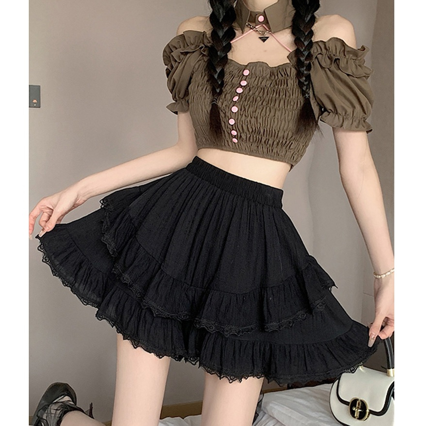 [Q097] Chân váy XÒE REN VÒNG CUNG có lót trong lưng thun co giãn dáng ngắn xinh xắn - L2M (New)